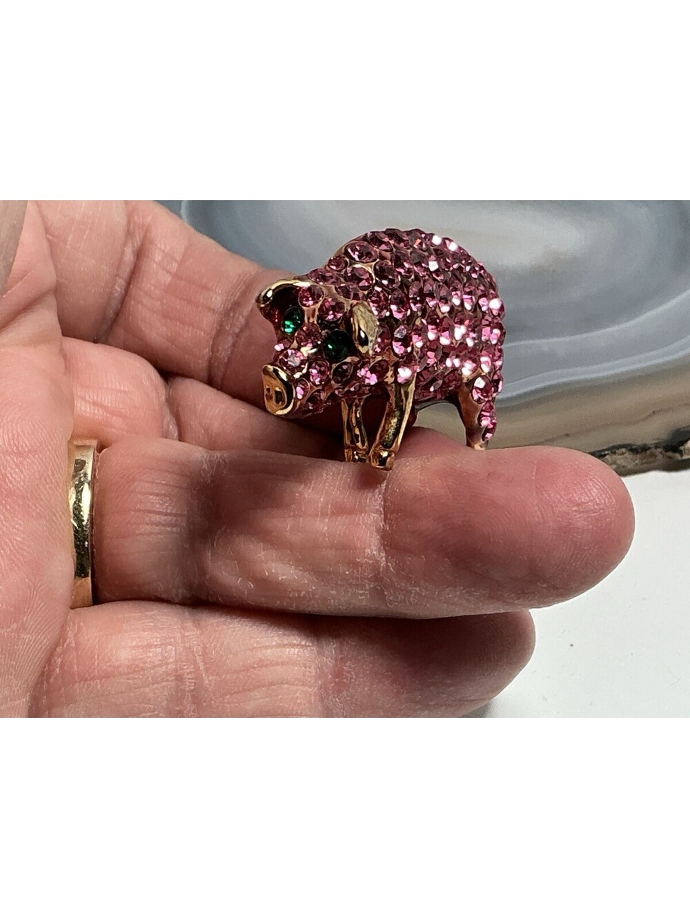 Vintage Figure Pink Rhinestone Pig Hog Brooch Pin